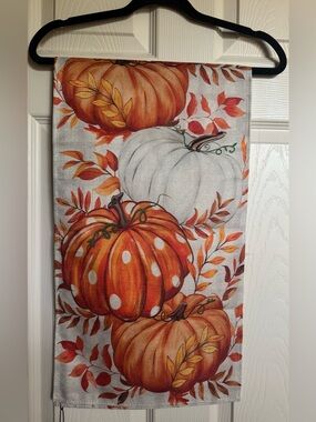NWT Orange & White Pumpkin Table Linen, Fall Table Runner, 13x48